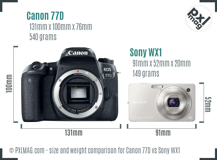 Canon 77D vs Sony WX1 size comparison