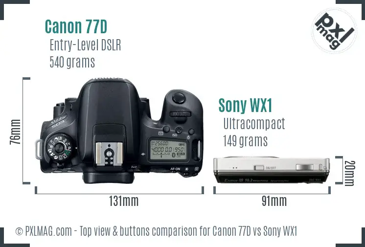 Canon 77D vs Sony WX1 top view buttons comparison