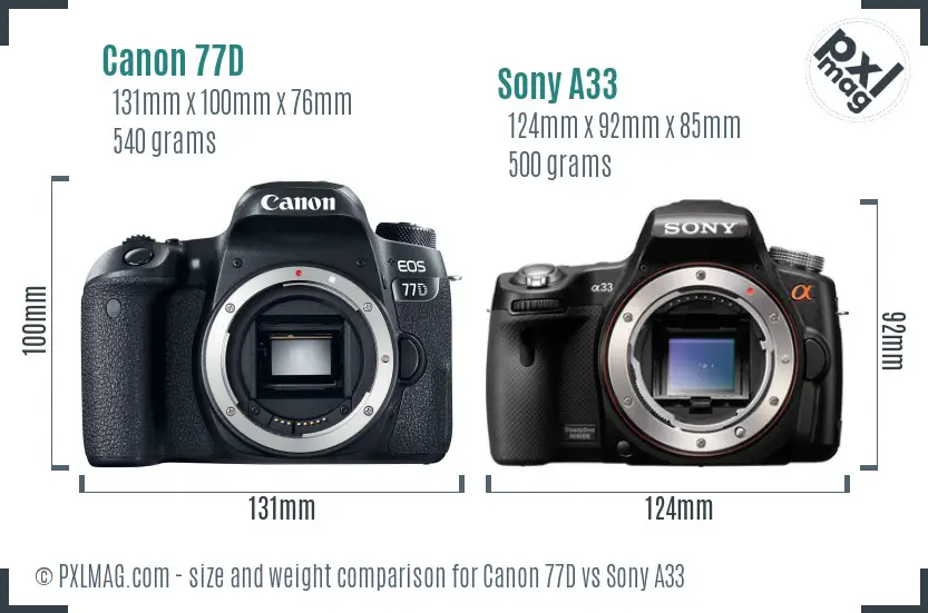 Canon 77D vs Sony A33 size comparison