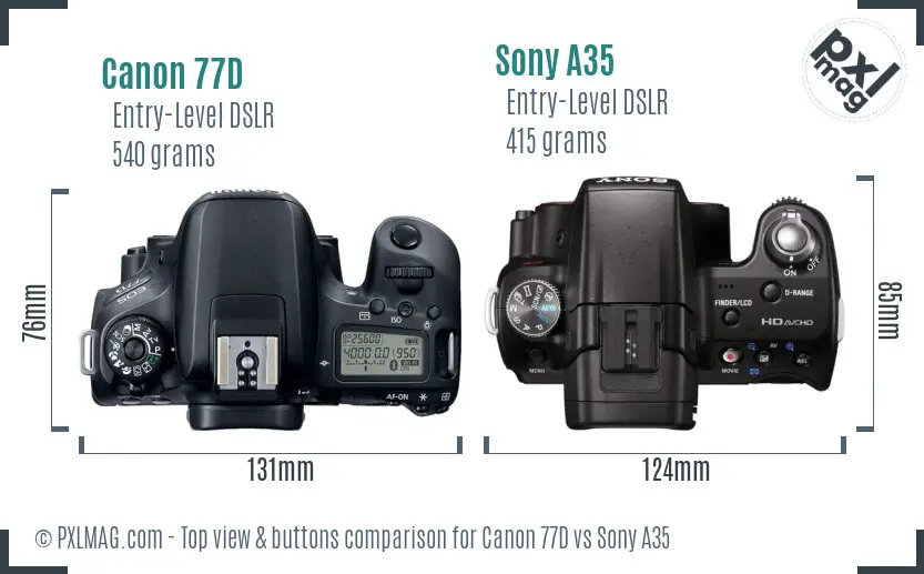 Canon 77D vs Sony A35 top view buttons comparison