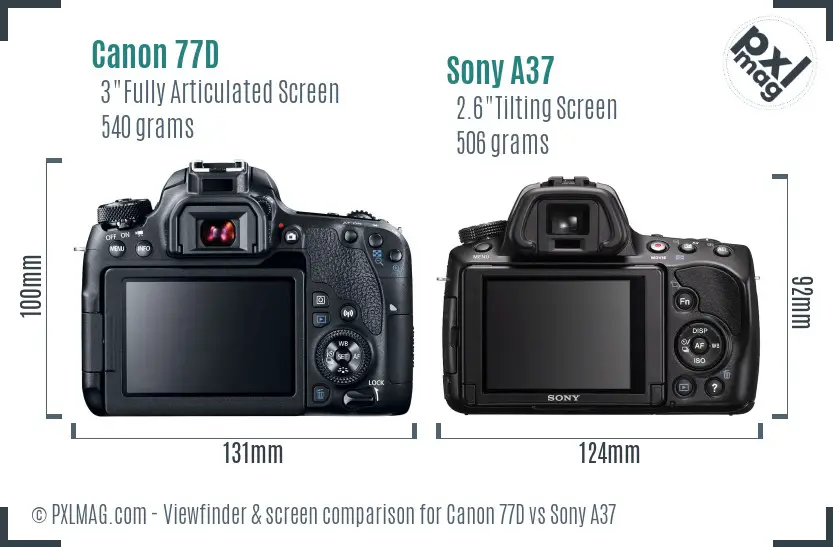 Canon 77D vs Sony A37 Screen and Viewfinder comparison