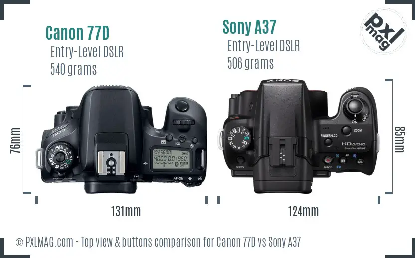 Canon 77D vs Sony A37 top view buttons comparison