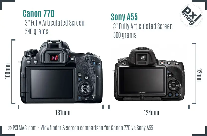 Canon 77D vs Sony A55 Screen and Viewfinder comparison