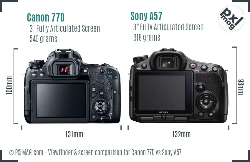 Canon 77D vs Sony A57 Screen and Viewfinder comparison