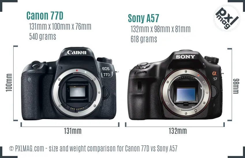 Canon 77D vs Sony A57 size comparison