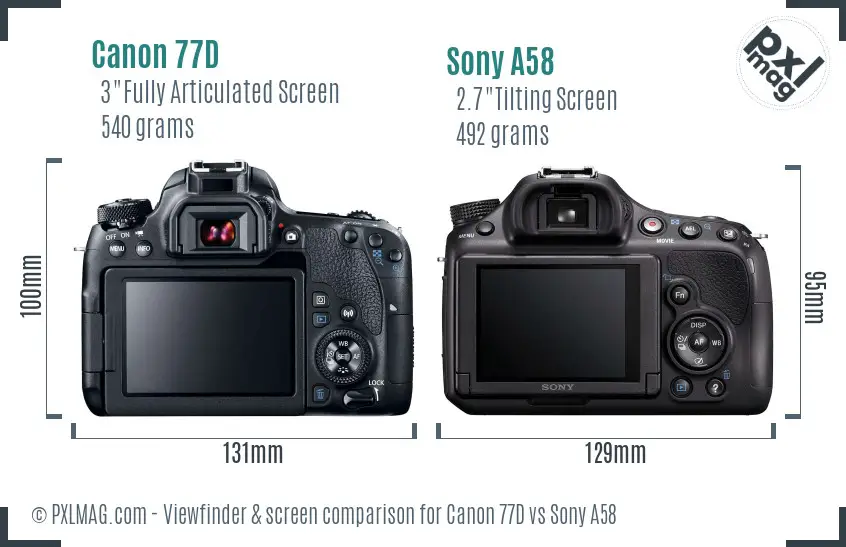 Canon 77D vs Sony A58 Screen and Viewfinder comparison