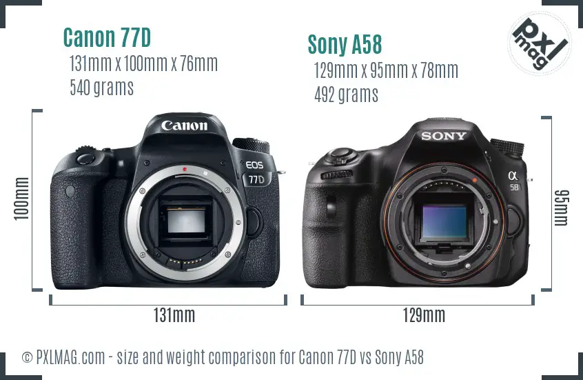 Canon 77D vs Sony A58 size comparison