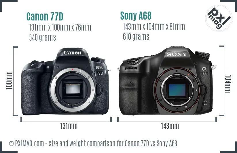 Canon 77D vs Sony A68 size comparison