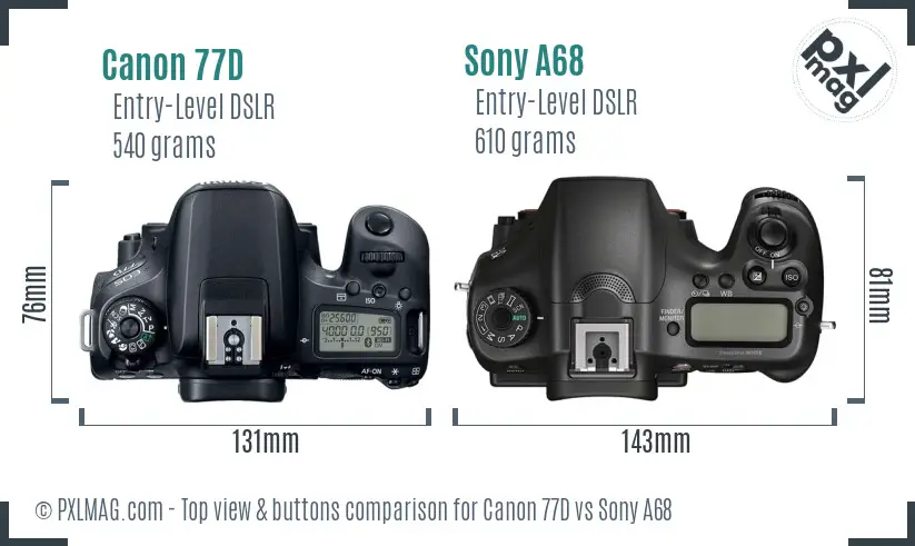 Canon 77D vs Sony A68 top view buttons comparison