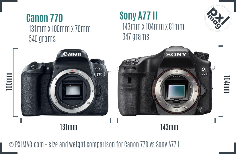 Canon 77D vs Sony A77 II size comparison