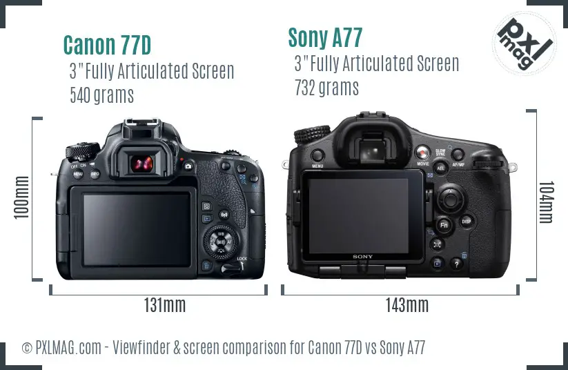 Canon 77D vs Sony A77 Screen and Viewfinder comparison