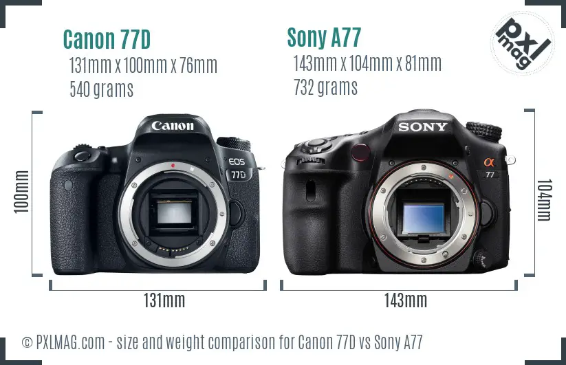 Canon 77D vs Sony A77 size comparison