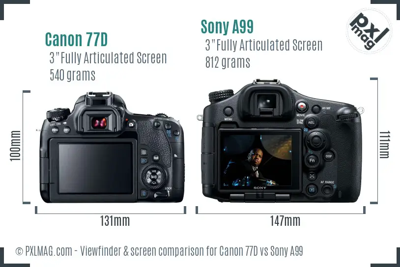 Canon 77D vs Sony A99 Screen and Viewfinder comparison