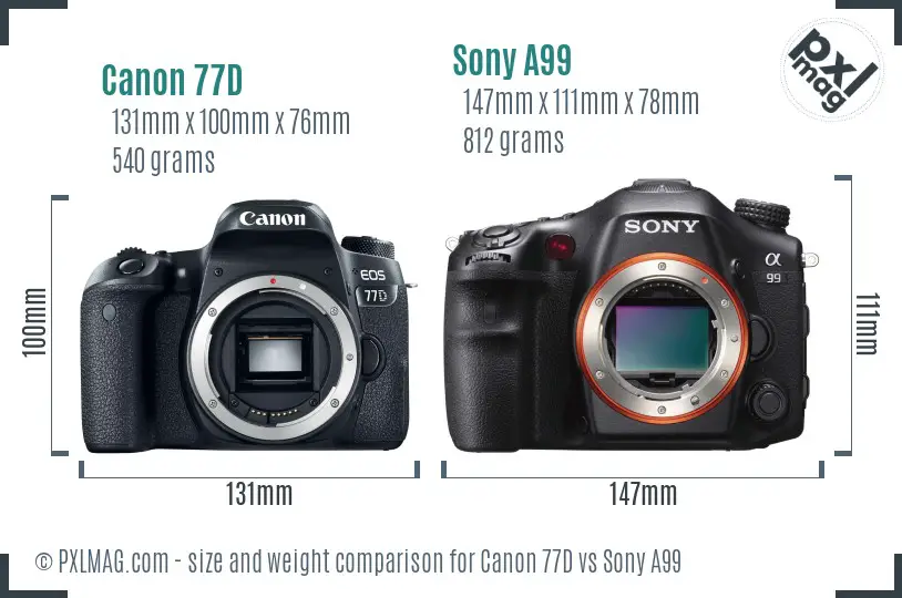 Canon 77D vs Sony A99 size comparison