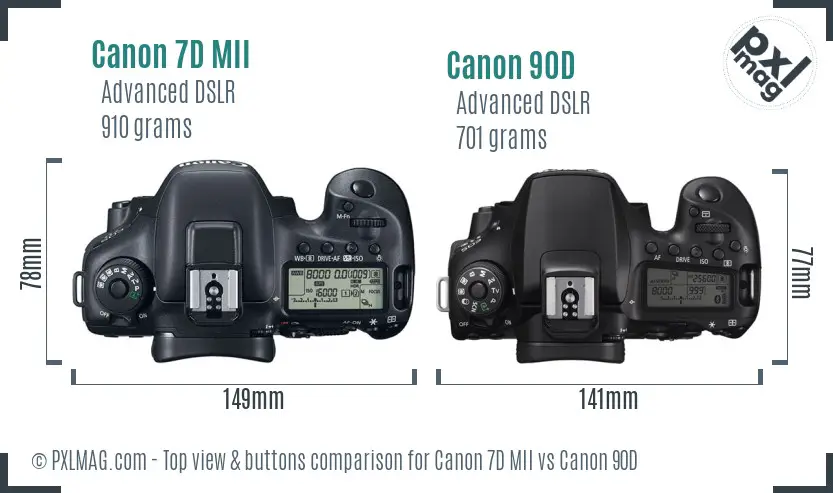 Canon 7D MII vs Canon 90D top view buttons comparison