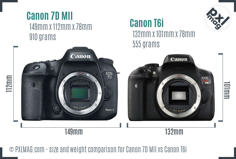 Canon 7D MII vs Canon T6i size comparison Canon 7D MII vs Canon T6i size comparison