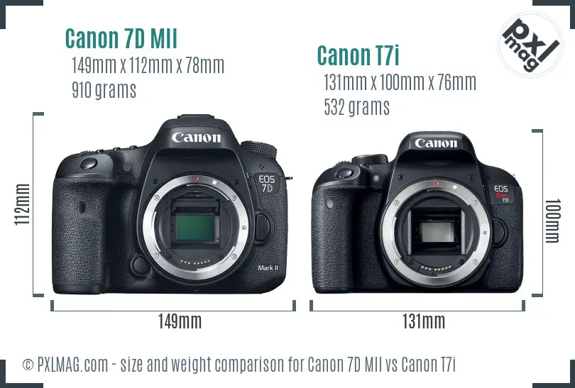 Canon 7D MII vs Canon T7i size comparison