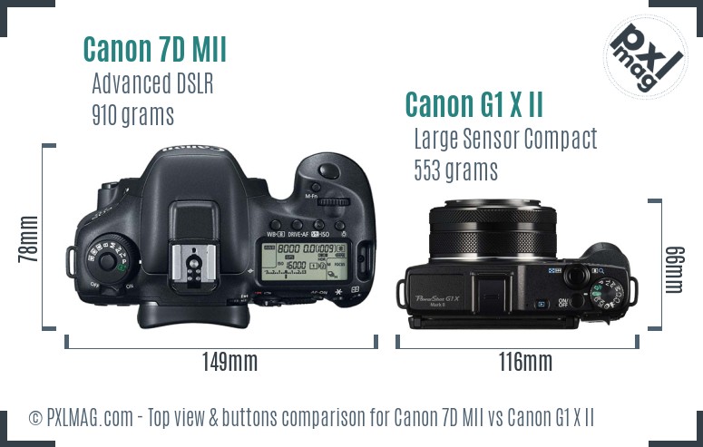 Canon 7D MII vs Canon G1 X II top view buttons comparison