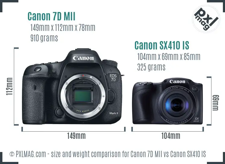 Canon 7D MII vs Canon SX410 IS size comparison