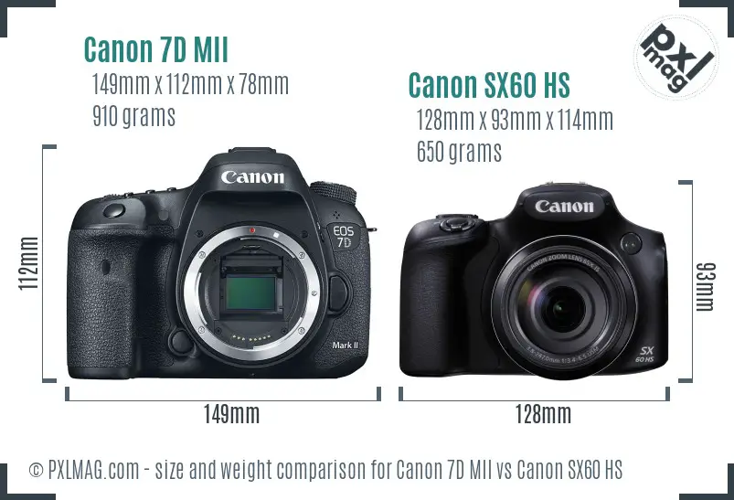 Canon 7D MII vs Canon SX60 HS size comparison