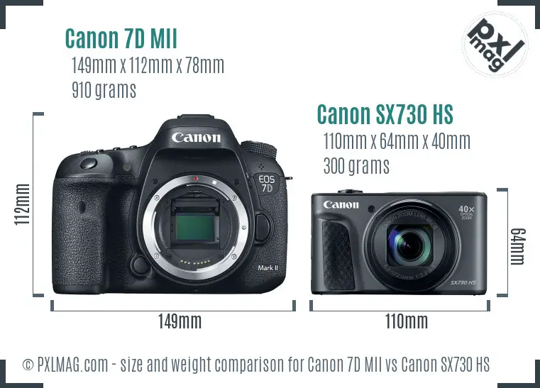 Canon 7D MII vs Canon SX730 HS size comparison