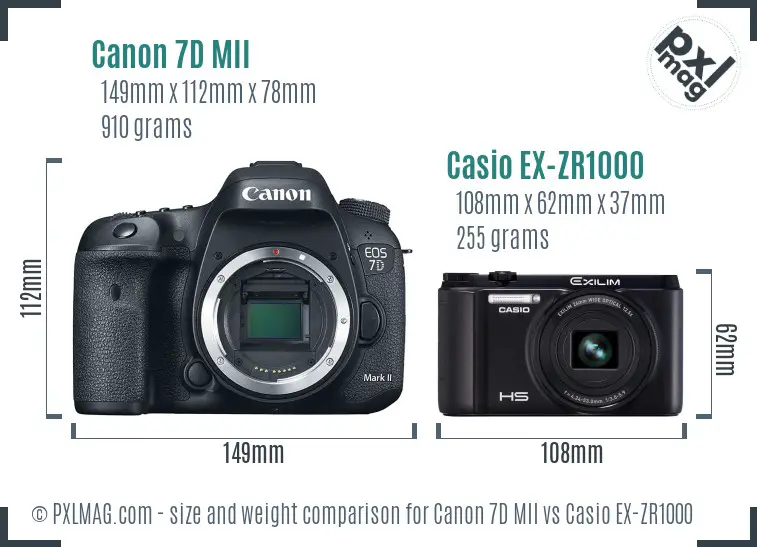 Canon 7D MII vs Casio EX-ZR1000 size comparison