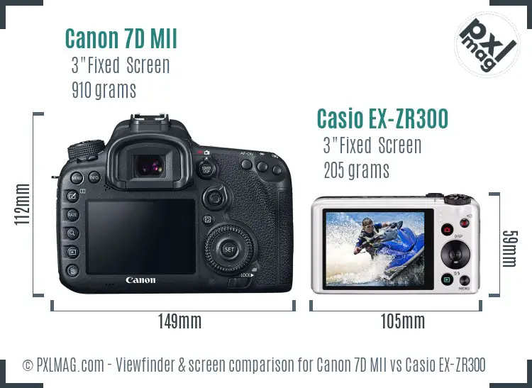 Canon 7D MII vs Casio EX-ZR300 Screen and Viewfinder comparison