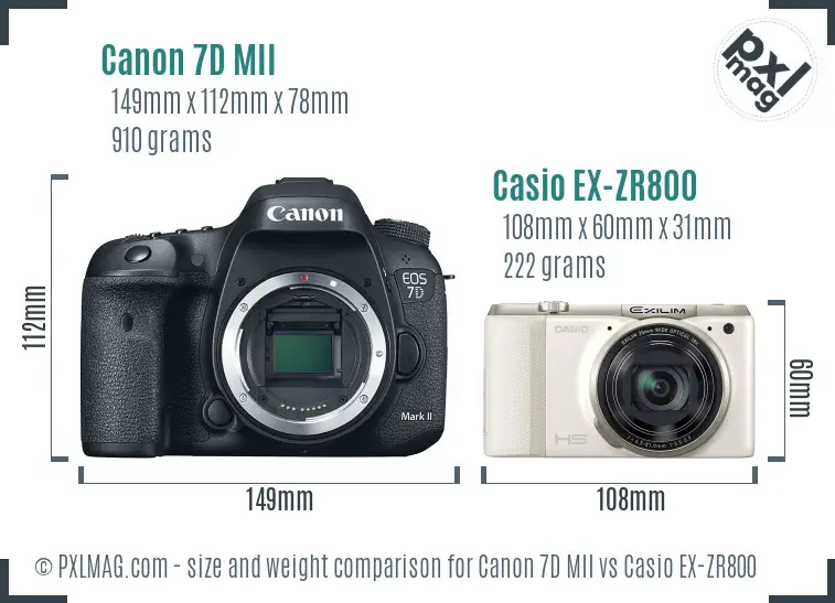 Canon 7D MII vs Casio EX-ZR800 size comparison