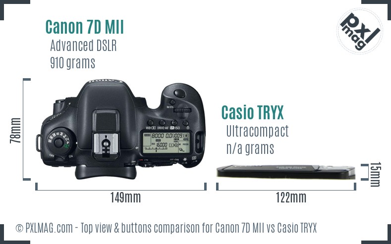 Canon 7D MII vs Casio TRYX top view buttons comparison