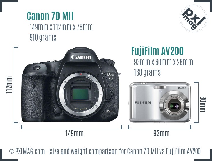 Canon 7D MII vs FujiFilm AV200 size comparison