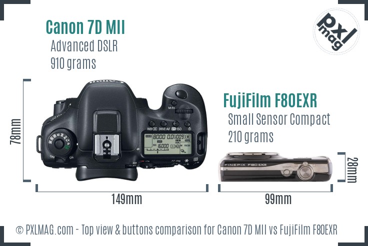 Canon 7D MII vs FujiFilm F80EXR top view buttons comparison