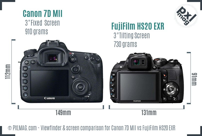 Canon 7D MII vs FujiFilm HS20 EXR Screen and Viewfinder comparison