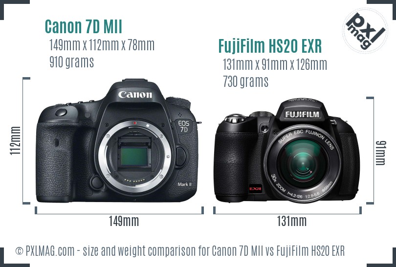 Canon 7D MII vs FujiFilm HS20 EXR size comparison