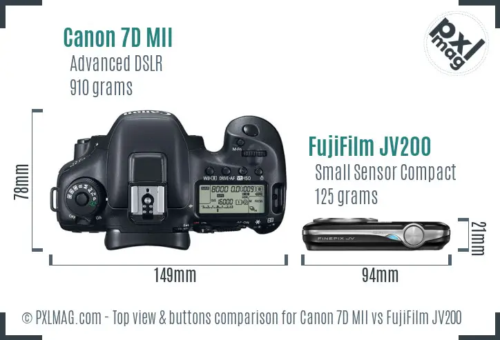 Canon 7D MII vs FujiFilm JV200 top view buttons comparison