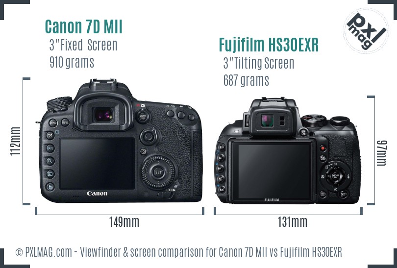 Canon 7D MII vs Fujifilm HS30EXR Screen and Viewfinder comparison