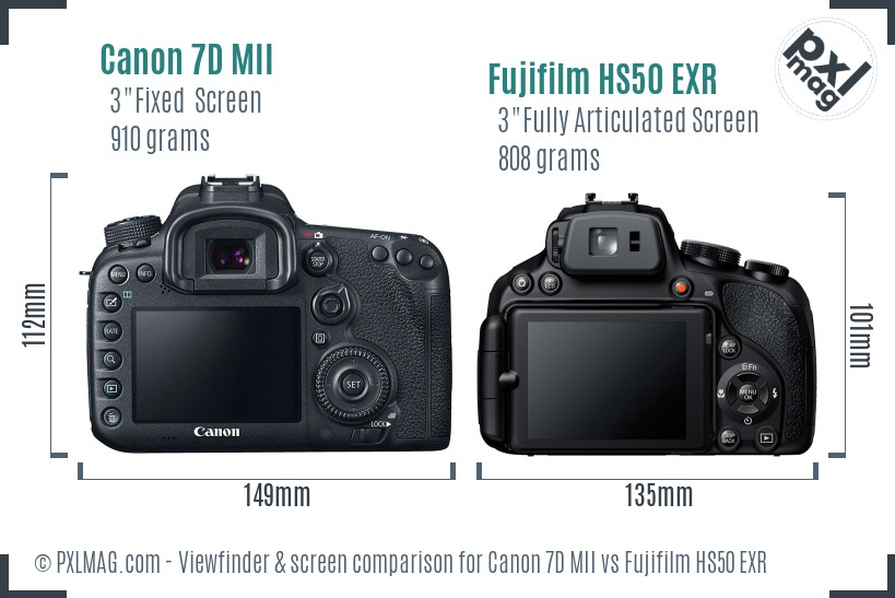 Canon 7D MII vs Fujifilm HS50 EXR Screen and Viewfinder comparison
