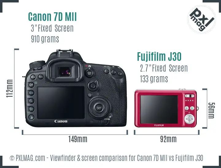 Canon 7D MII vs Fujifilm J30 Screen and Viewfinder comparison