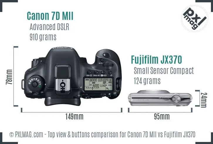 Canon 7D MII vs Fujifilm JX370 top view buttons comparison Canon 7D MII vs Fujifilm JX370 top view buttons comparison