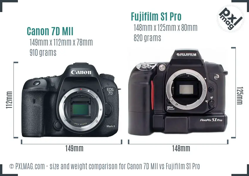 Canon 7D MII vs Fujifilm S1 Pro size comparison