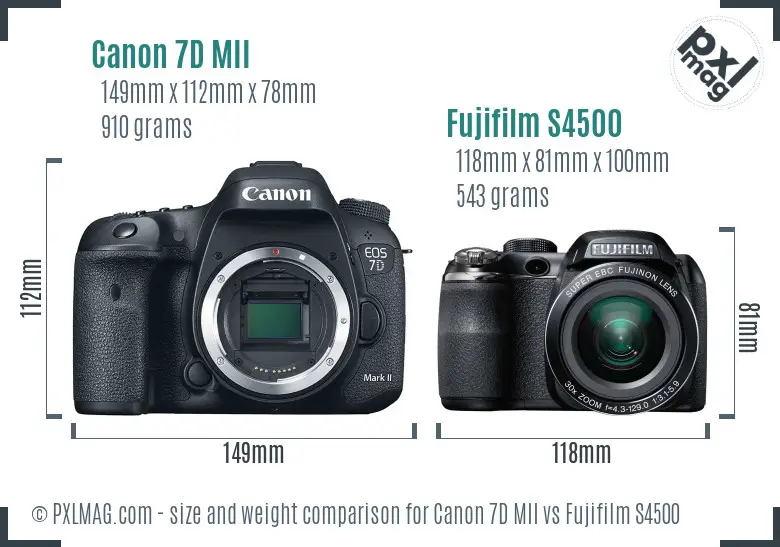 Canon 7D MII vs Fujifilm S4500 size comparison