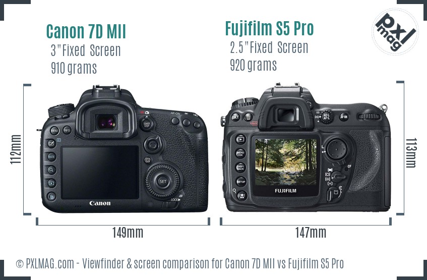 Canon 7D MII vs Fujifilm S5 Pro Screen and Viewfinder comparison