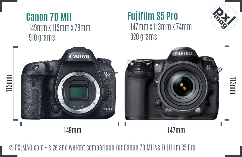 Canon 7D MII vs Fujifilm S5 Pro size comparison