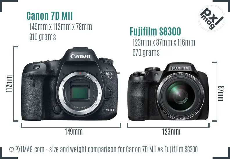 Canon 7D MII vs Fujifilm S8300 size comparison