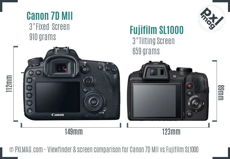 Canon 7D MII vs Fujifilm SL1000 Screen and Viewfinder comparison
