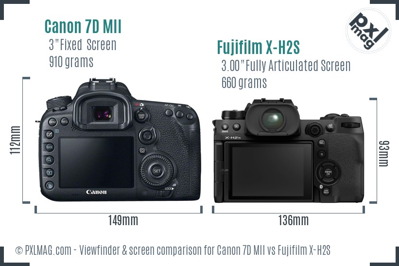 Canon 7D MII vs Fujifilm X-H2S Screen and Viewfinder comparison