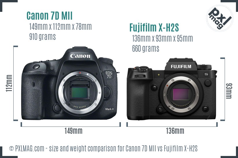 Canon 7D MII vs Fujifilm X-H2S size comparison Canon 7D MII vs Fujifilm X-H2S size comparison