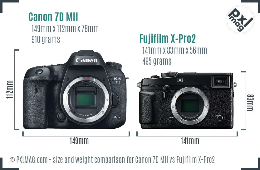Canon 7D MII vs Fujifilm X-Pro2 size comparison Canon 7D MII vs Fujifilm X-Pro2 size comparison