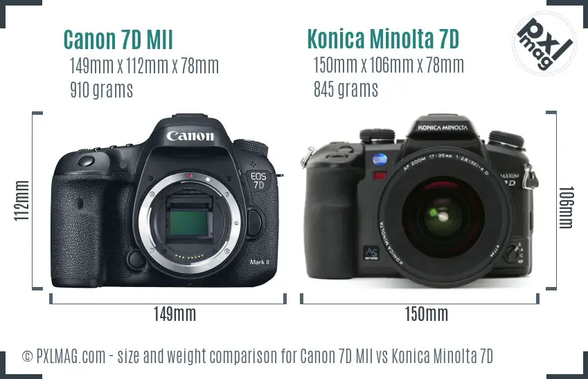 Canon 7D MII vs Konica Minolta 7D size comparison