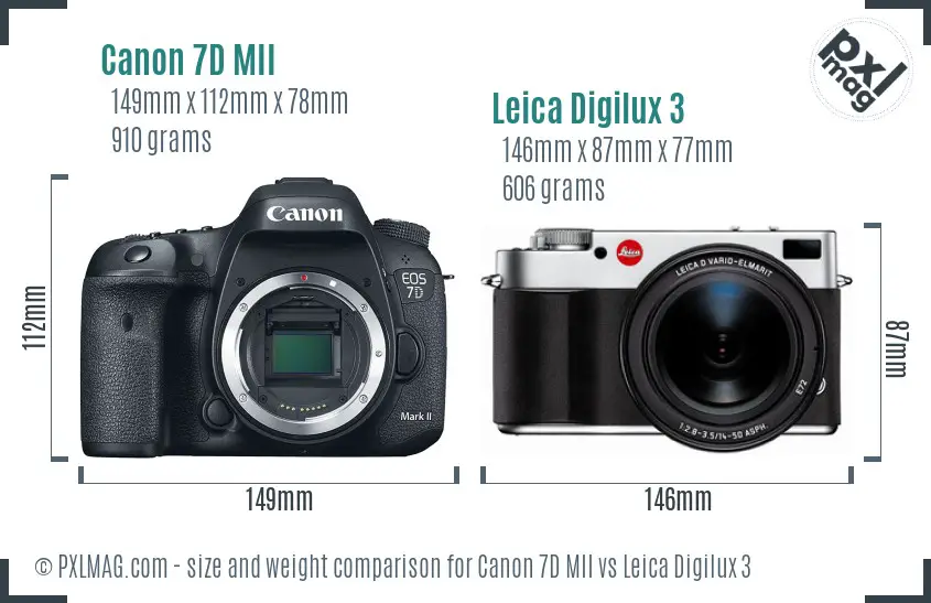 Canon 7D MII vs Leica Digilux 3 size comparison