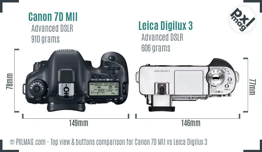 Canon 7D MII vs Leica Digilux 3 top view buttons comparison